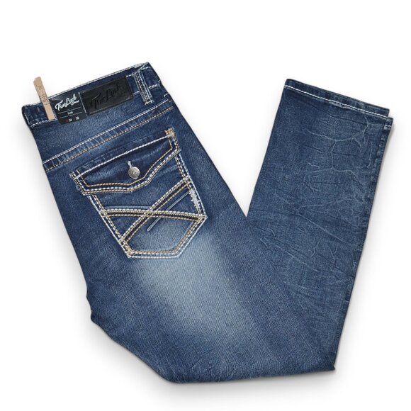 True Luck Slim Fit Jeans Dark Wash Denim Men's Size 34x30 Thick Stitch BKE NWT - Picture 6 of 8